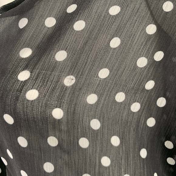 L'AGENCE Black White Polyester Polka Dot Open Collar Shirt - Picture 4 of 7